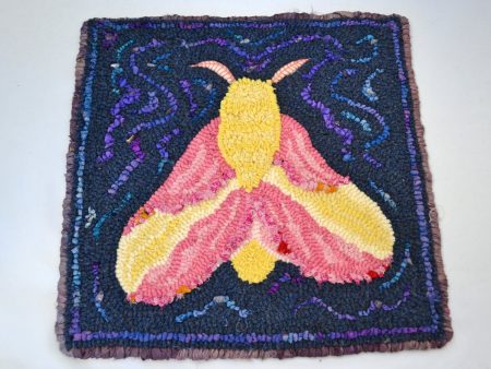 12  x 12  Hooked Rug Table Mat or Wall Hanging -  Rosy Maple Moth  (Finished) Online Hot Sale