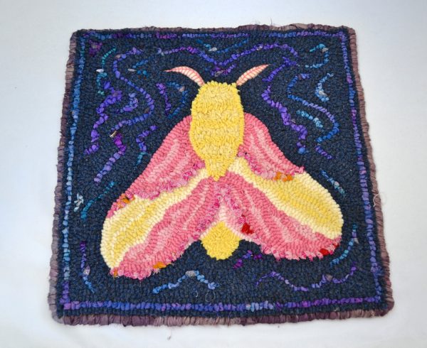 12  x 12  Hooked Rug Table Mat or Wall Hanging -  Rosy Maple Moth  (Finished) Online Hot Sale