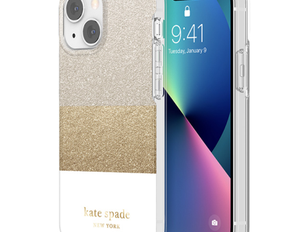 Case Kate Spade NY para iPhone 13 Mini- Bloque Blanco Plata Oro Glitter Online now