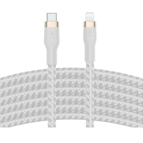 Cable Belkin USB-C a Lightning - 3M - Pro Flex - Blanco For Cheap